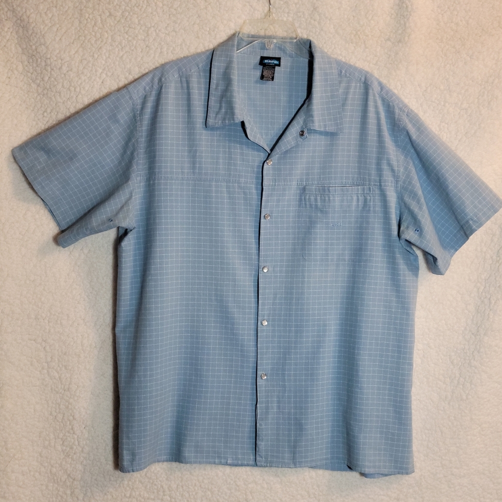 KAVU Men's Sky Blue/White  Checkered Button Down Shirt With Pearl Snap's SizeXL